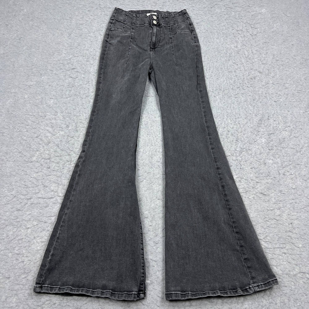 Forever 21 Flare Jeans Womens 27 Black Denim Bell Bottom High Rise Stretch Pants